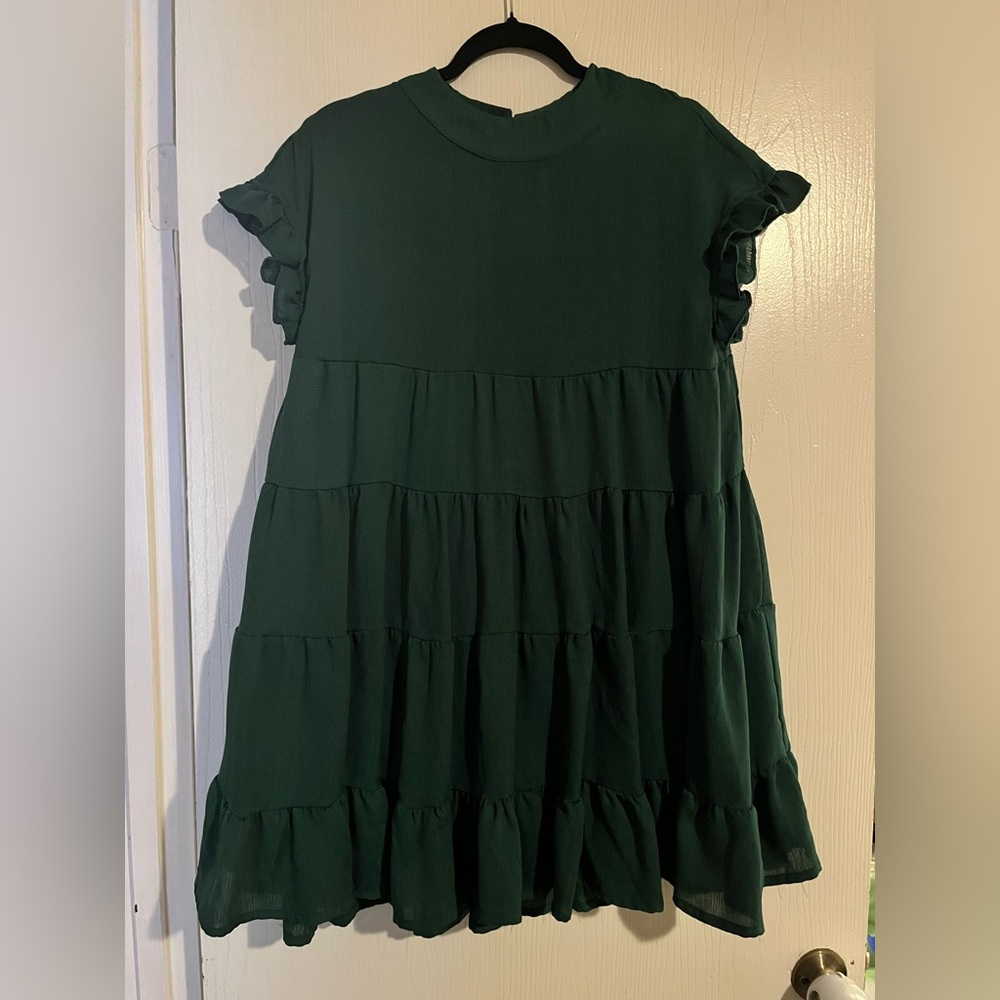 Charming Ruffled Dress in Deep Green